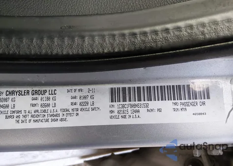 2011 Chrysler 200 Touring из США, поврежденный, VIN 1C3BC1FB0BN531532